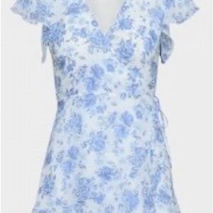 Aritzia Wilfred Floral Mini Dress in Blue and White